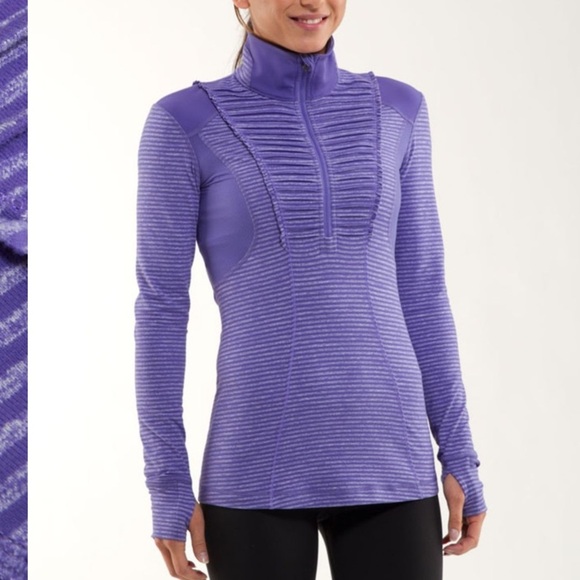 Lululemon Run Your Heart Out Pullover Size 10 Persian Purple Heathered Stripe - Picture 1 of 16